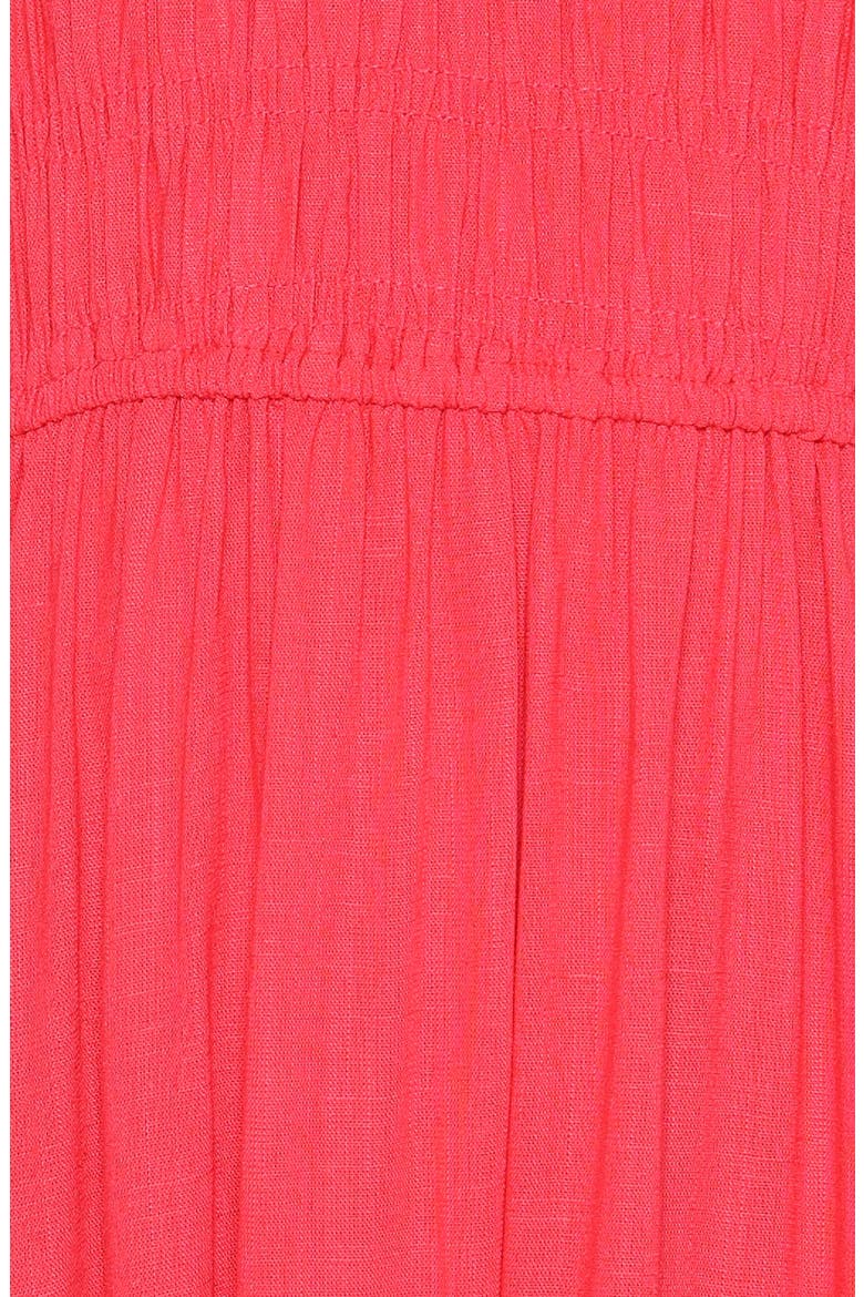 Darla Smocked Puff Sleeve Midi Dress, Alternate, color, HOT CORAL