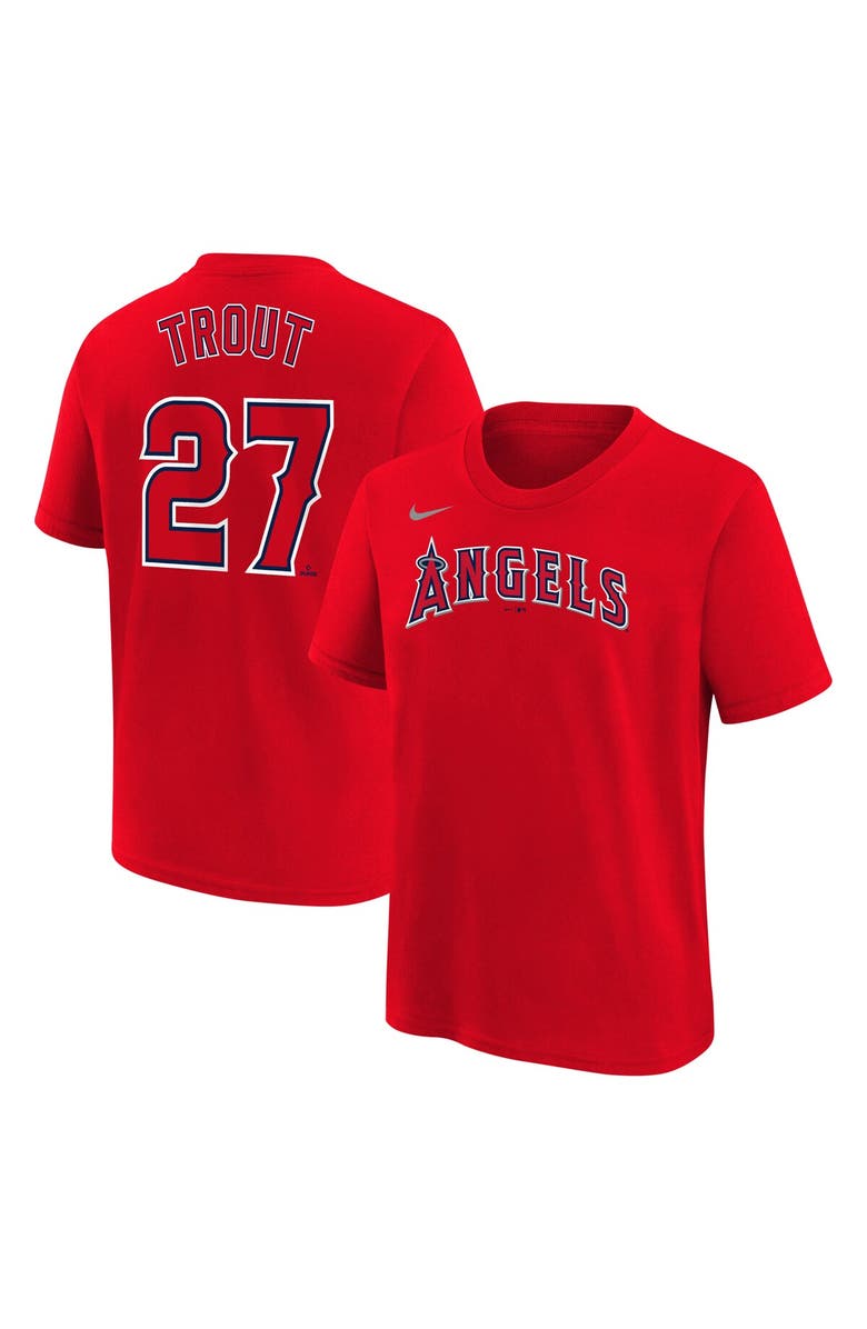 Nike Youth Nike Mike Trout Red Los Angeles Angels Home Player Name & Number T-Shirt, Main, color, 