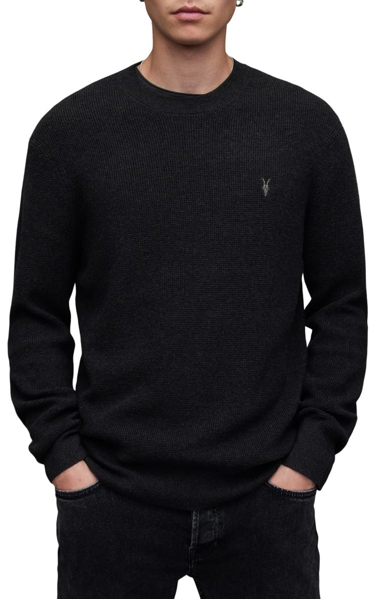 AllSaints Thermal Cotton & Wool Crewneck Sweater, Main, color,