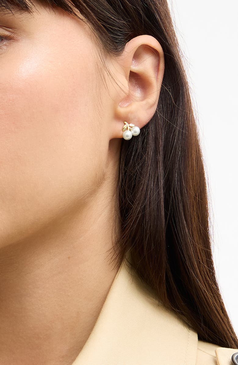 COACH Faux Pearl Cherry Stud Earrings, Alternate, color, Pearl