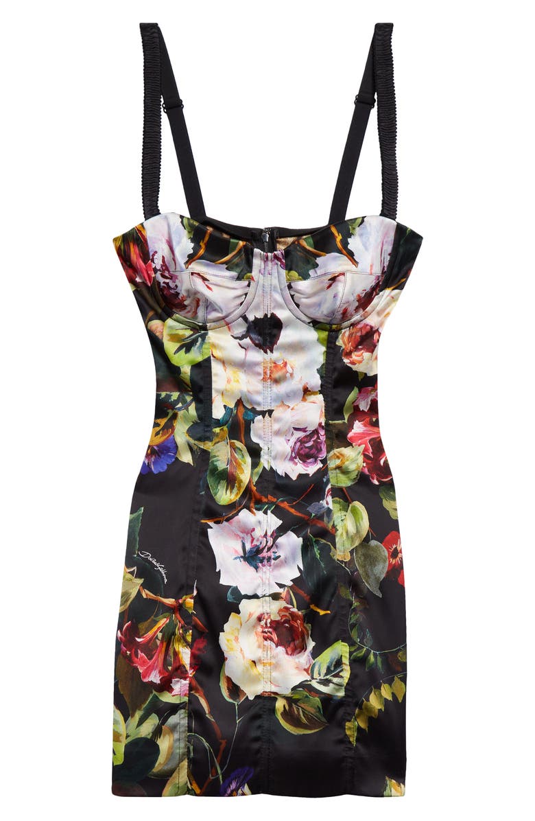 Dolce&Gabbana Rose Garden Print Satin Corset Mini Dress, Alternate, color,