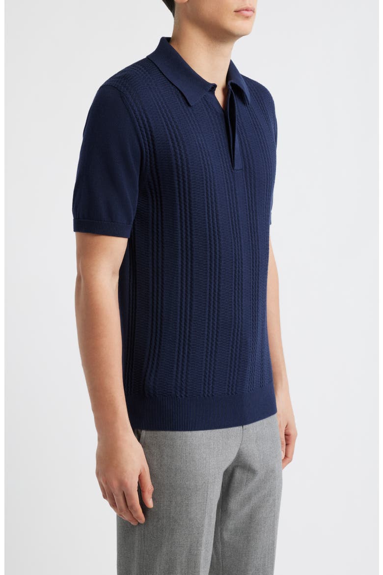 Ribbed Cotton Blend Polo Sweater, Alternate, color, NAVY