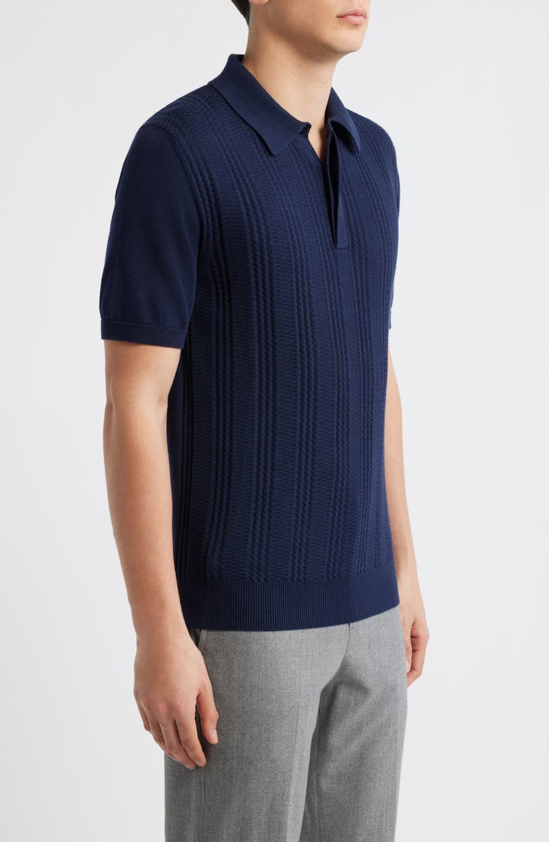 Canali Ribbed Cotton Blend Polo Sweater, Alternate, color, Navy