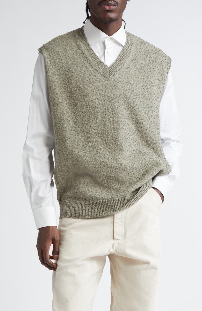 Maison Margiela Pilled Wool & Cotton Sweater Vest, Main, color, Sage Green