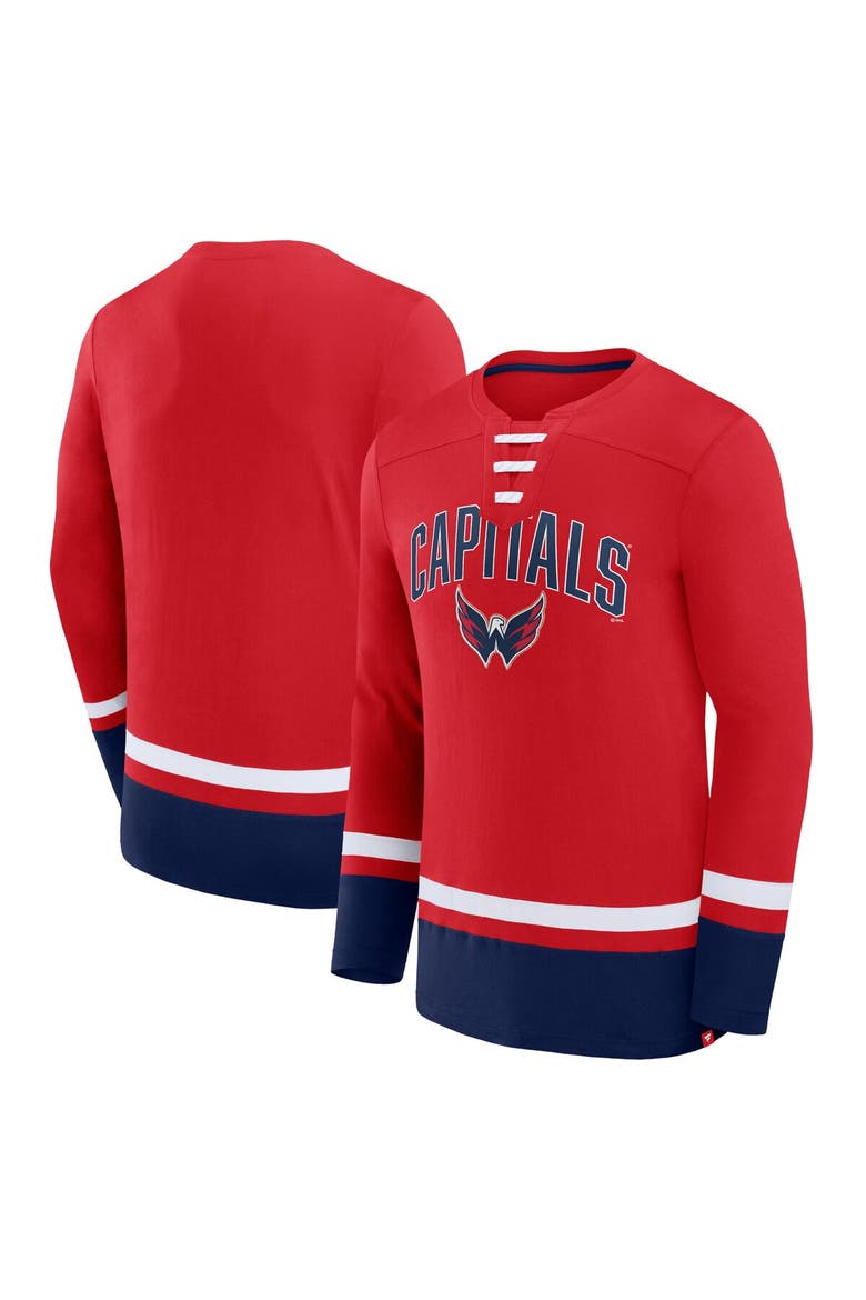 Men's Fanatics Branded Red Washington Capitals Back Pass Lace-Up Long Sleeve T-Shirt, Main, color, Red