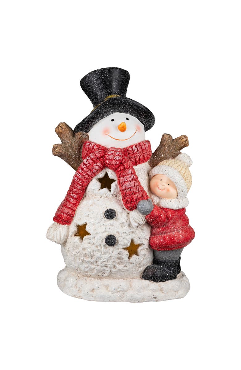 Northlight Lighted Snowman and Boy Christmas Decoration - 18" - Clear LED Lights, Main, color, Red