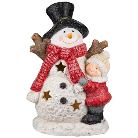 Lighted Snowman and Boy Christmas Decoration - 18" - Clear LED Lights