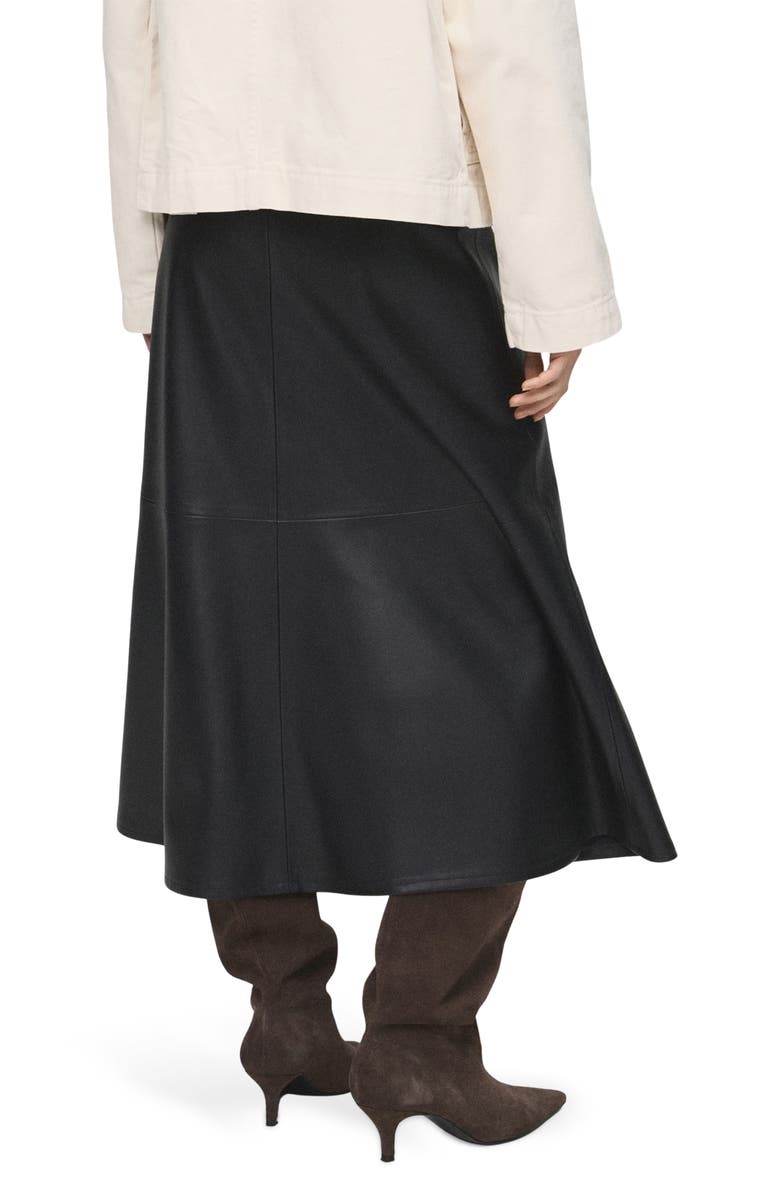 MANGO Paris Faux Leather A-Line Midi Skirt, Alternate, color, Black