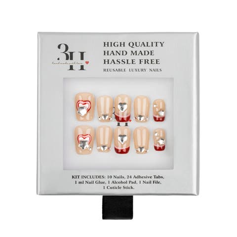 3H Luxury Hand made press on nails-Ruby Bow Charm