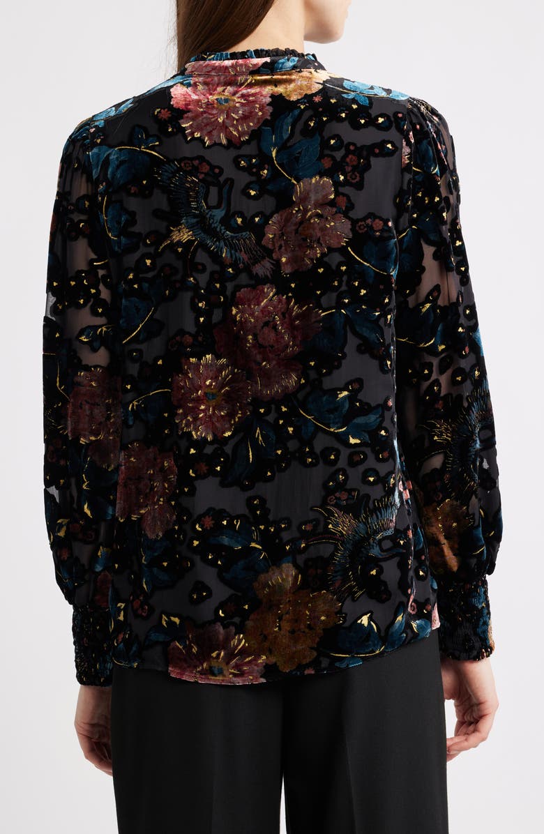 Elie Tahari The Ilana Floral Velvet Burnout Top, Alternate, color, Black/ Birds Of Paradise