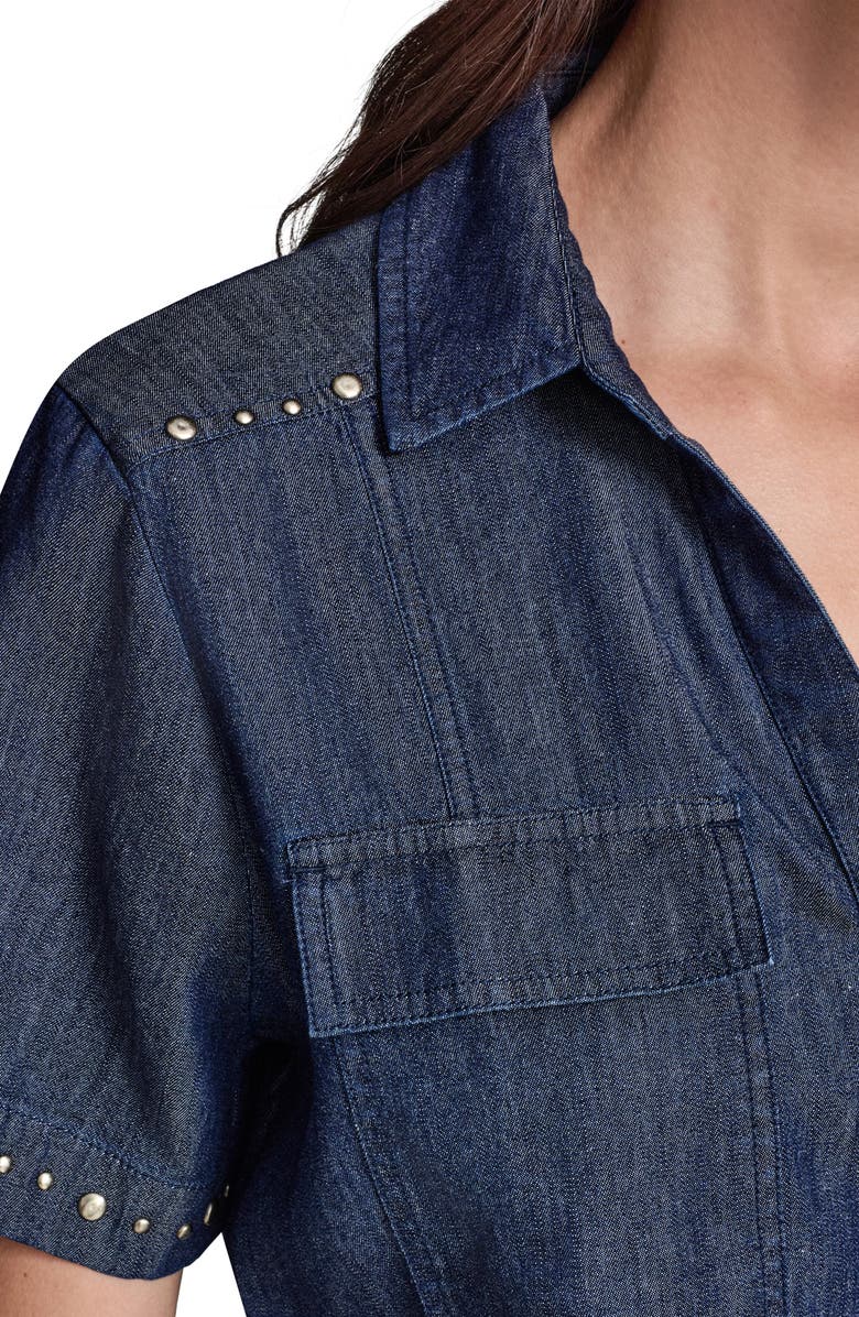 KARL LAGERFELD PARIS <p>Studded Button-Up Shirt</p>, Alternate, color, Indigo