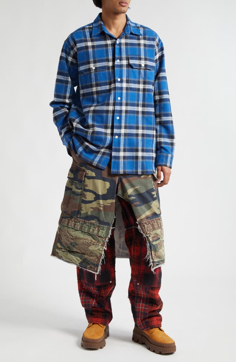 Givenchy Zip Off Convertible Distressed Plaid Carpenter Jeans, Alternate, color, 