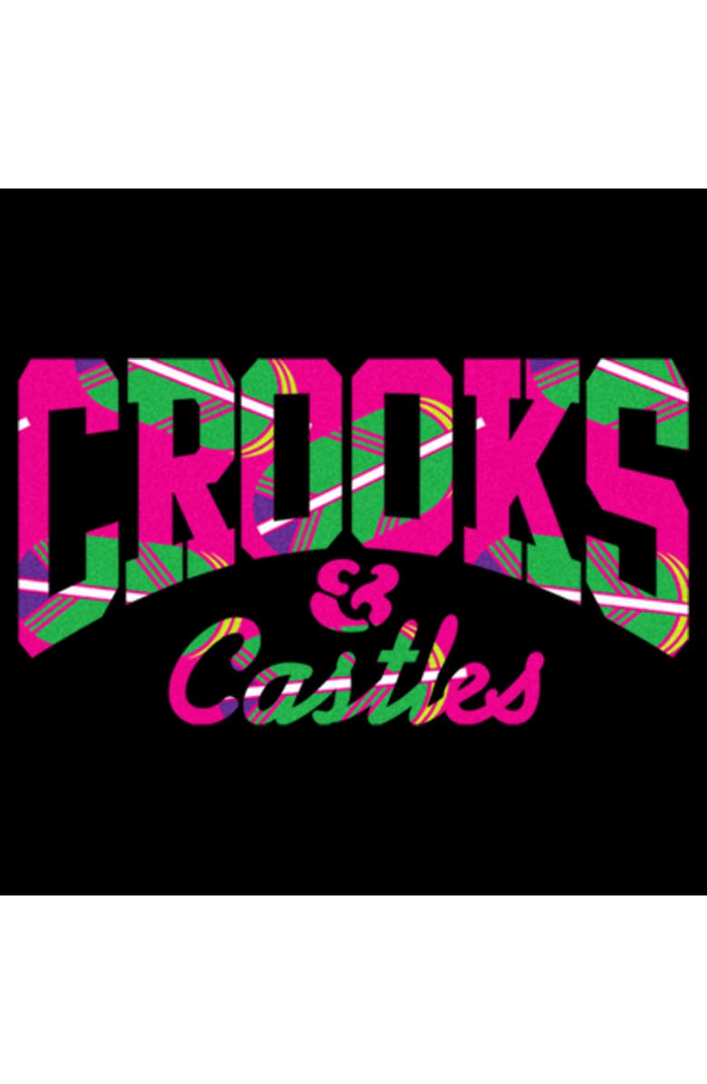 Crooks & Castles Men's Crooks & Castles Pink Tropical Print Graphic T-Shirt, Alternate, color, Black
