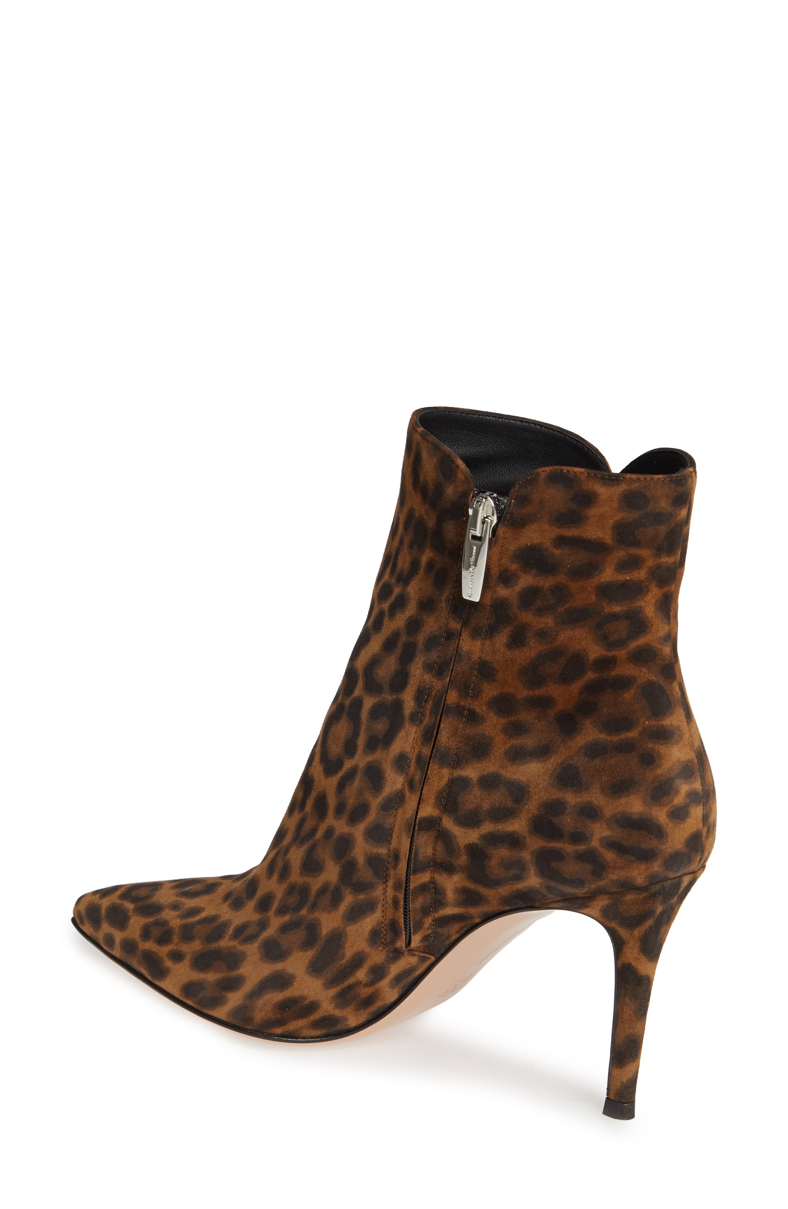 Gianvito Rossi Leopard Print Pointy Toe Bootie, Alternate, color, 