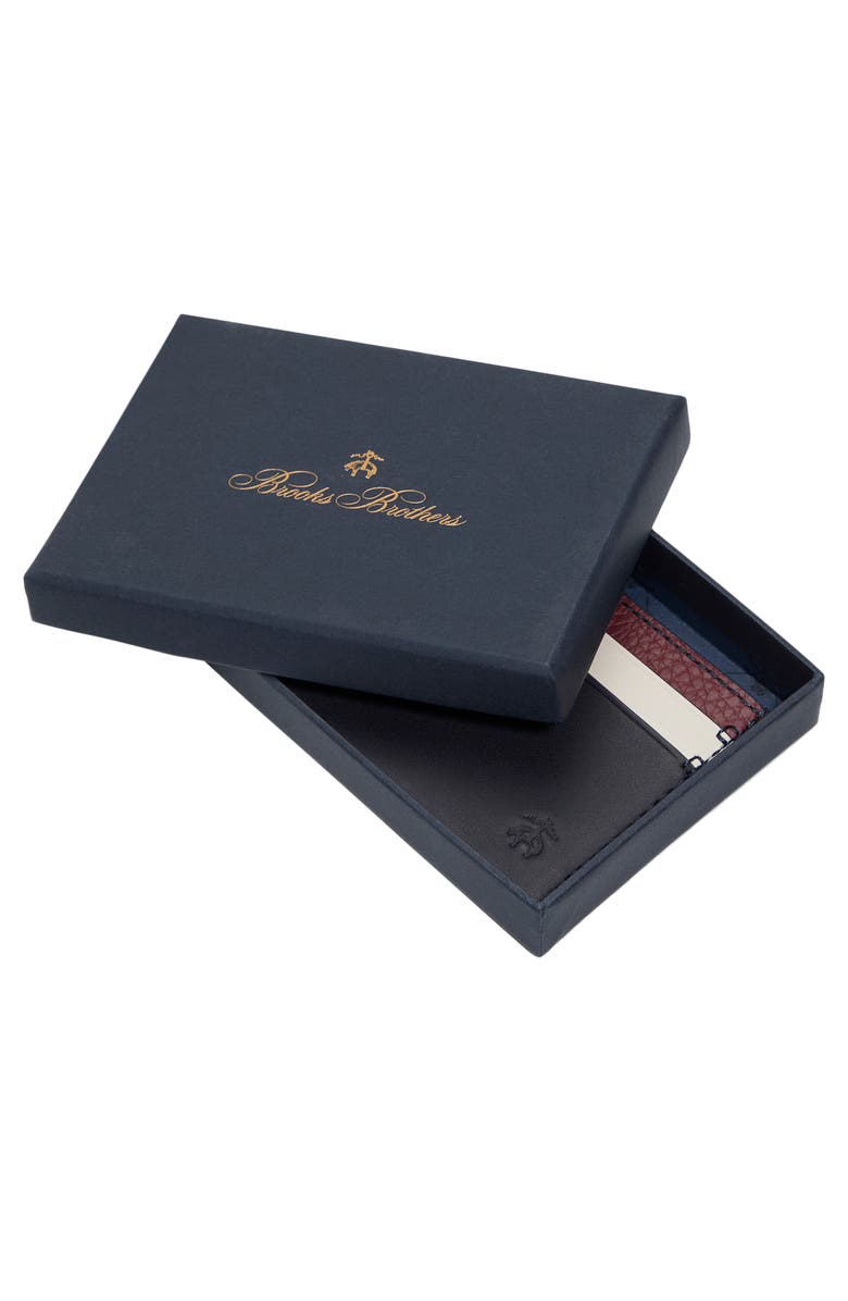 Brooks Brothers Portland Colorblock Leather Card Case, Alternate, color, Other Navy