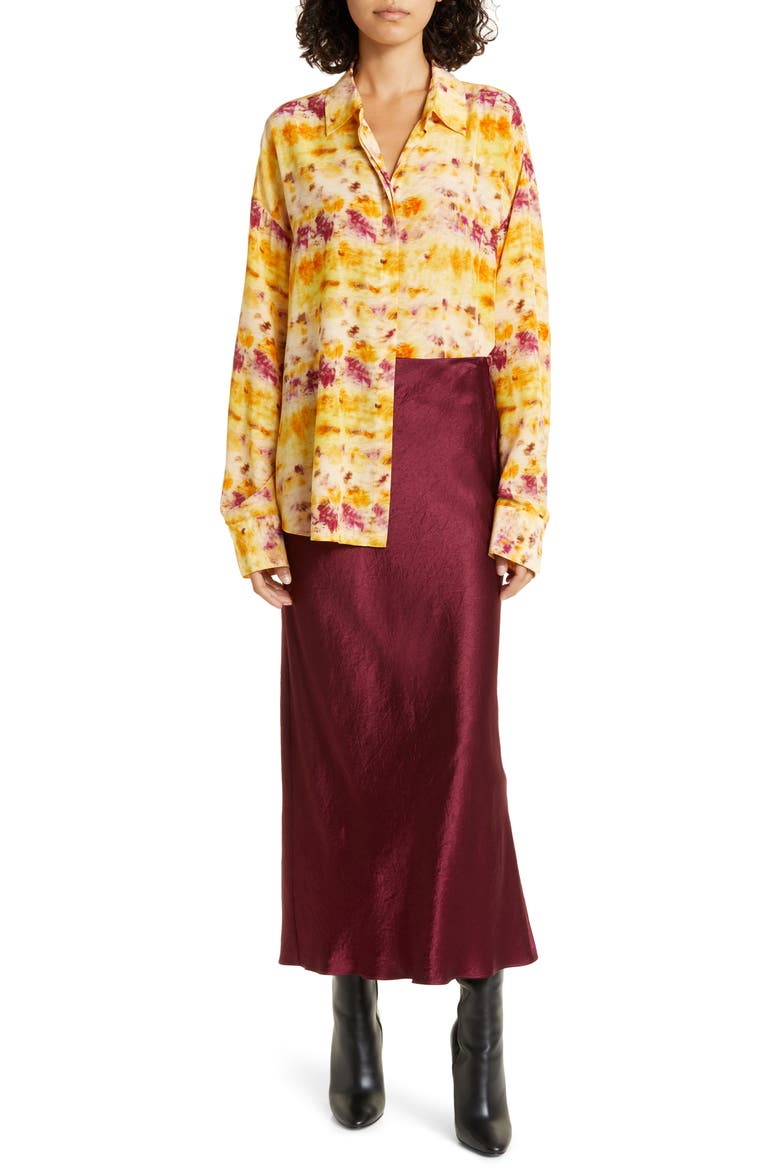 Crinkle Satin Slip Skirt, Alternate, color, BORDEAUX