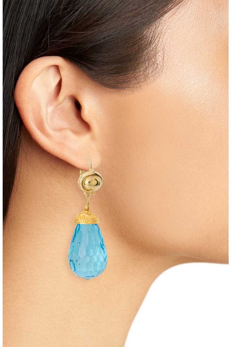Cabochon Faceted Drop Earrings, Alternate, color, AQUA