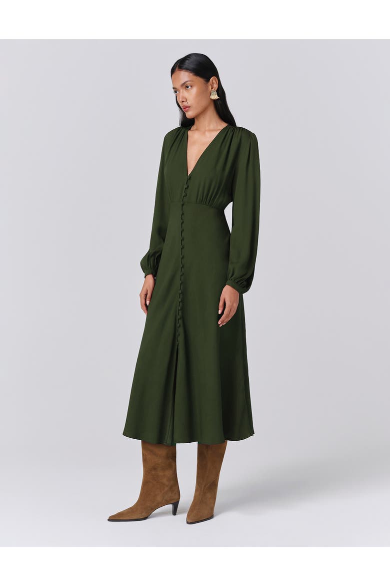 Francesca Crepe Button Up Midi Dress, Main, color, Green