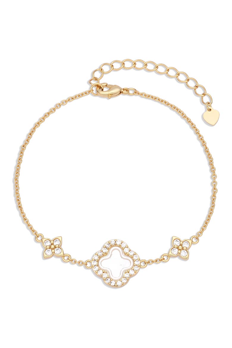 Deborah 14k Gold Plated Clover Bracelet, Main, color, GOLD