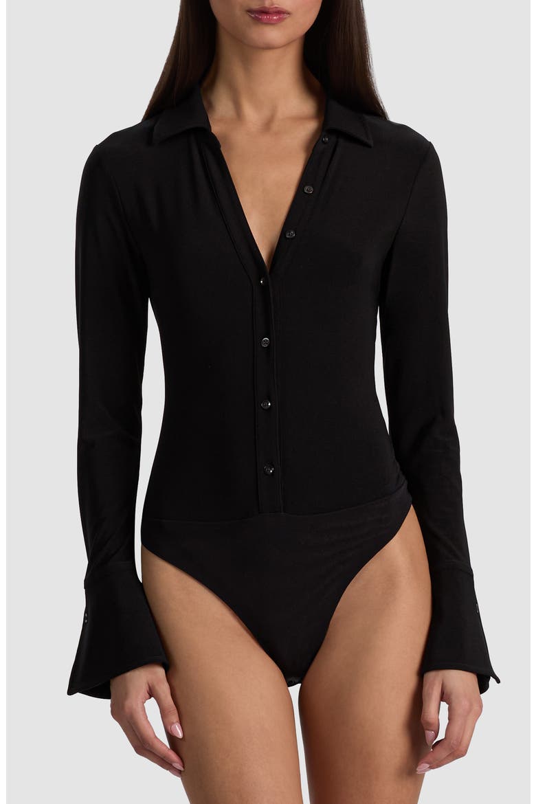 Freya Long Sleeve Nipped Waist Bodysuit, Main, color, BLACK