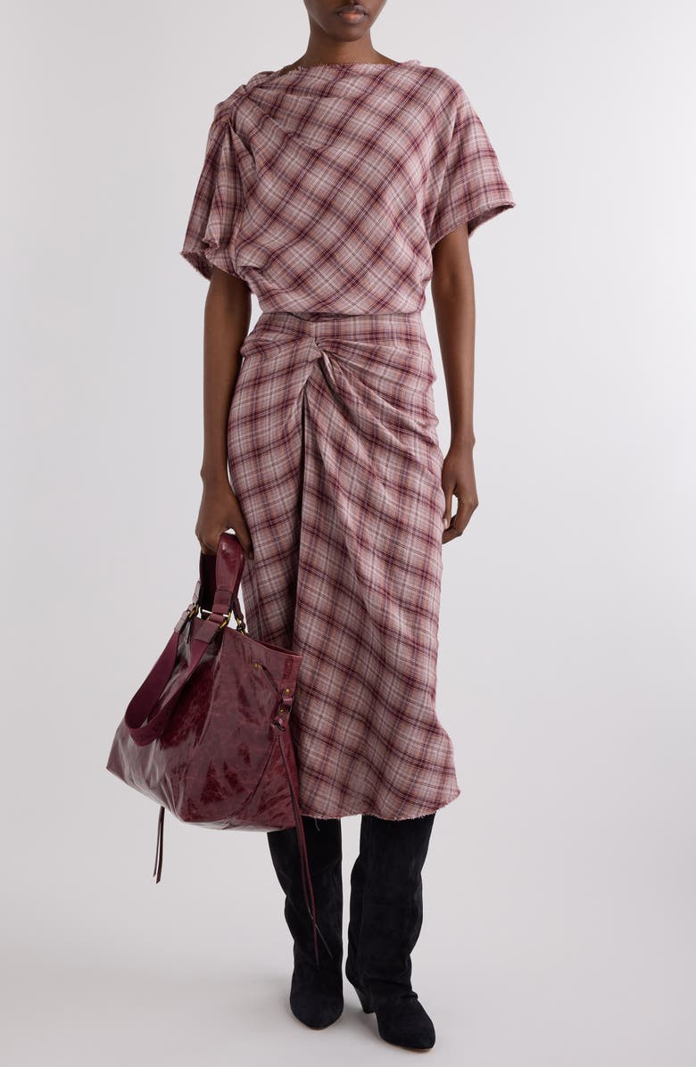 Isabel Marant Étoile Neyala Plaid Short Sleeve Cotton Top, Alternate, color, Rosewood