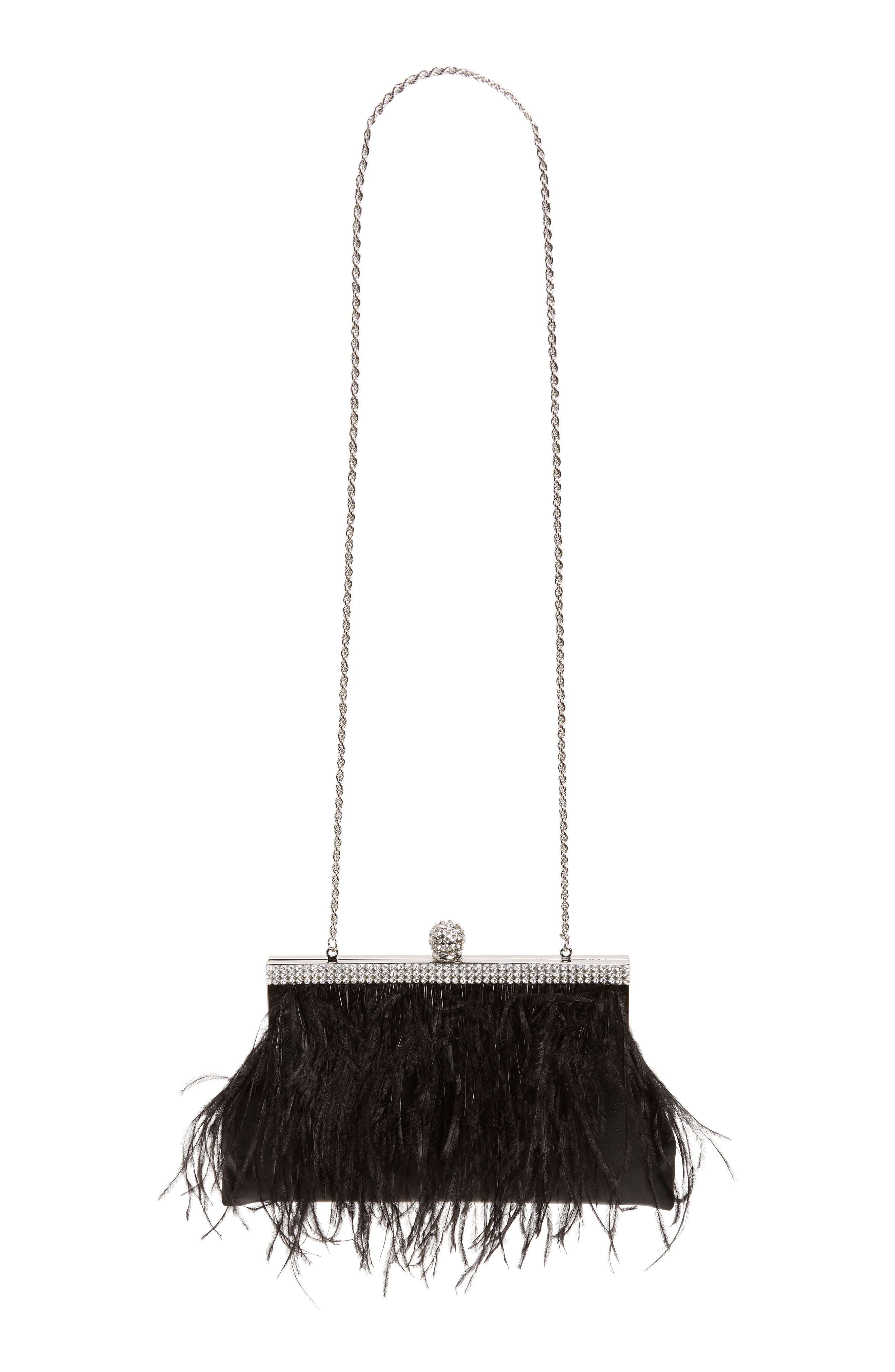 Nina Breena Feather Trim Frame Clutch, Main, color, 