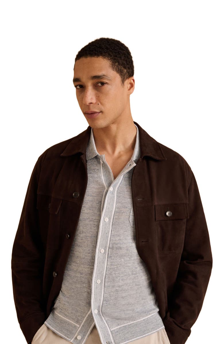 Onia Suede Traveler Jacket, Alternate, color, Chocolate