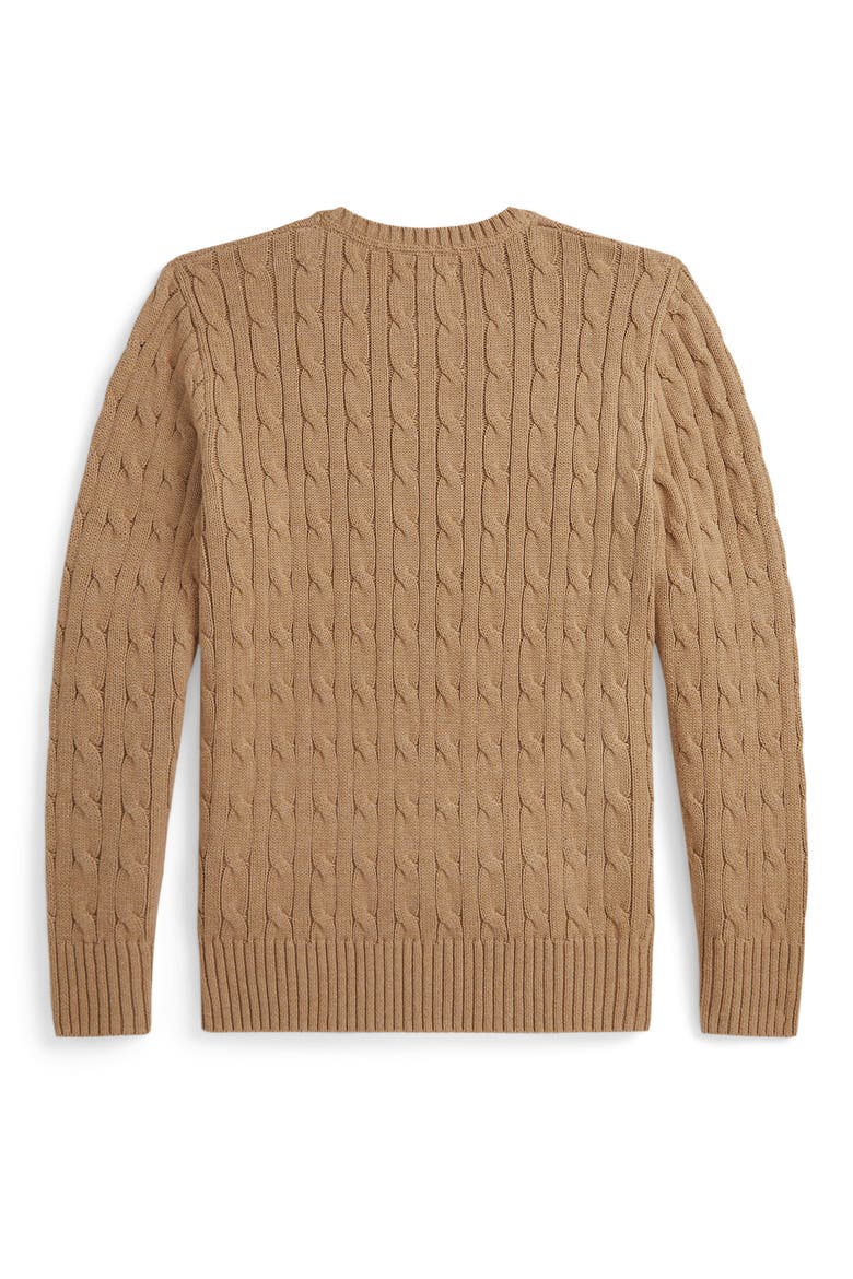 Kids' Cable Knit Cotton Sweater, Alternate, color, CAMEL HEATHER