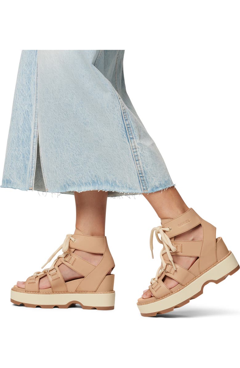 SOREL Joanie IV Lace Wedge Sandal, Alternate, color, Honest Beige/ Gum