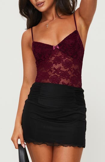 Princess Polly Pennard Lace Camisole Bodysuit In Burgundy