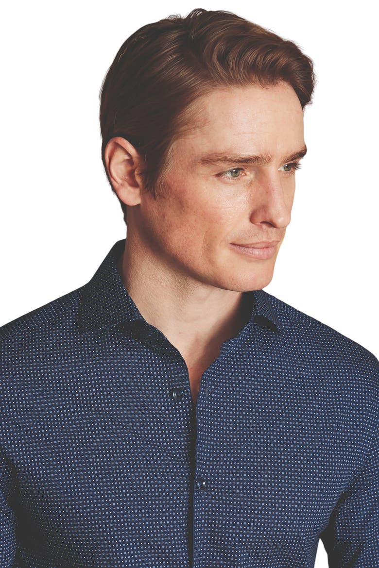 Slim Fit Semi-Cutaway Collar Non-Iron Floral Geo Print Shirt, Alternate, color, French Blue