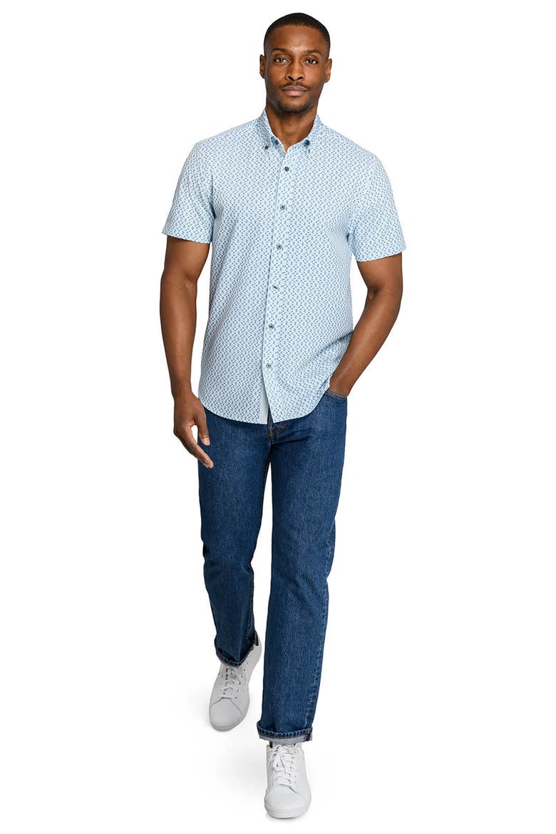 Slim Fit Zig Zag Woven Short Sleeve Basic Shirt, Alternate, color, WHITE/GREEN