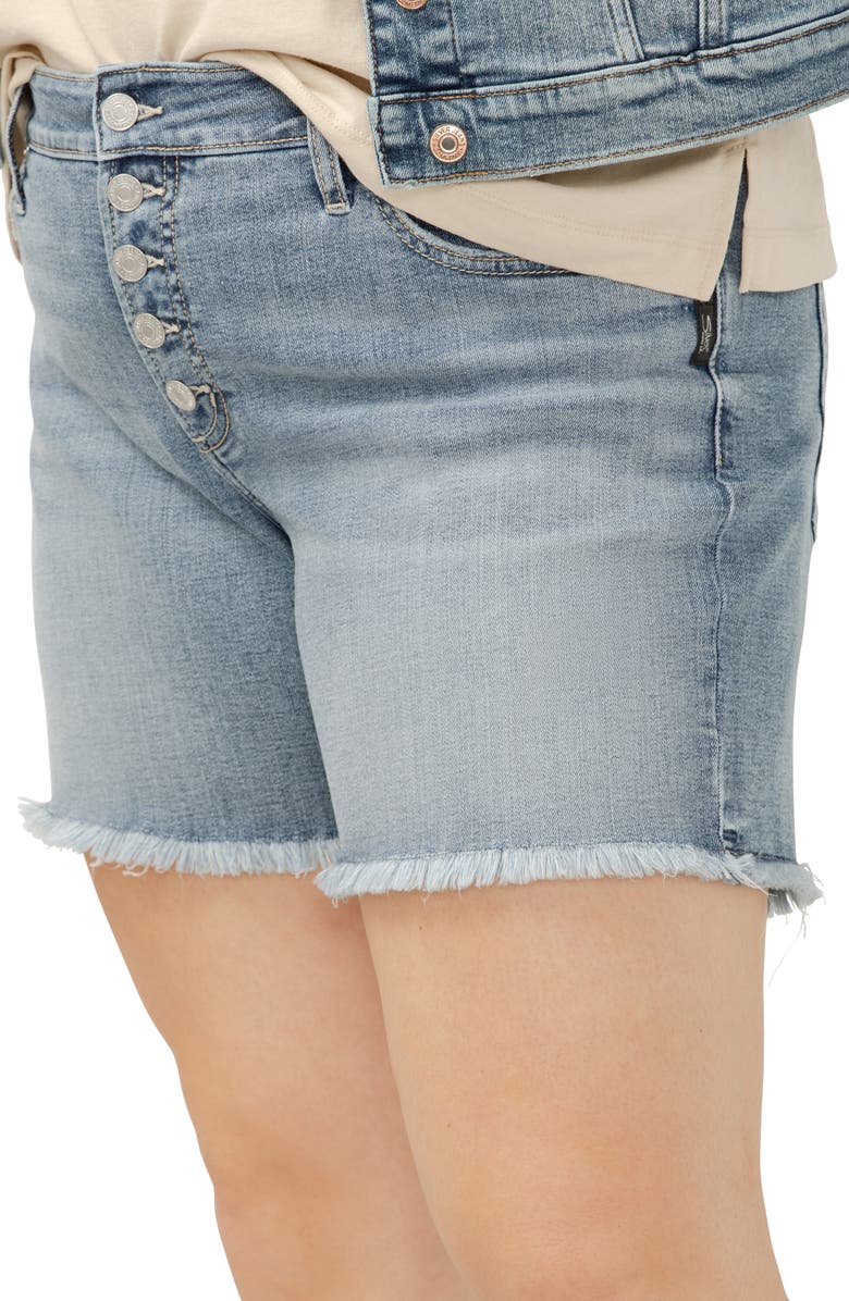Silver Jeans Co. Exposed Button Fray Hem Boyfriend Shorts, Alternate, color, Indigo