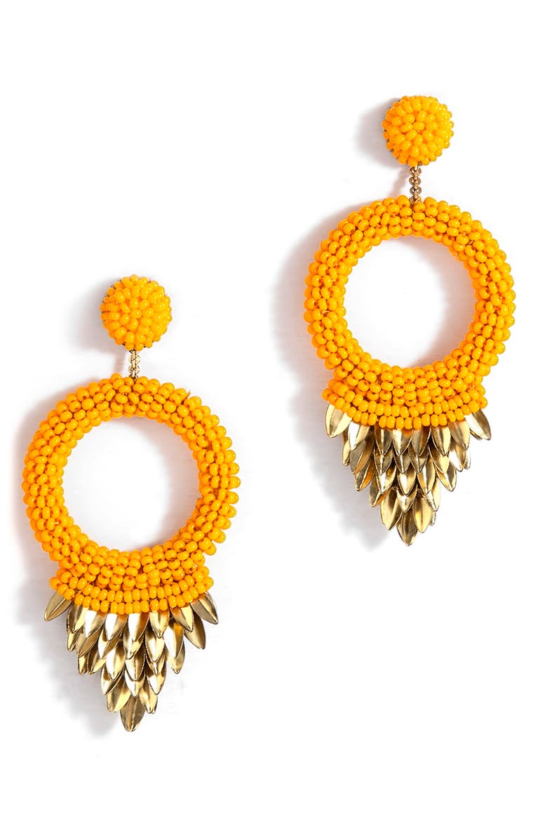 Franka Beaded Fringe Drop Earrings, Main, color, ORANGE