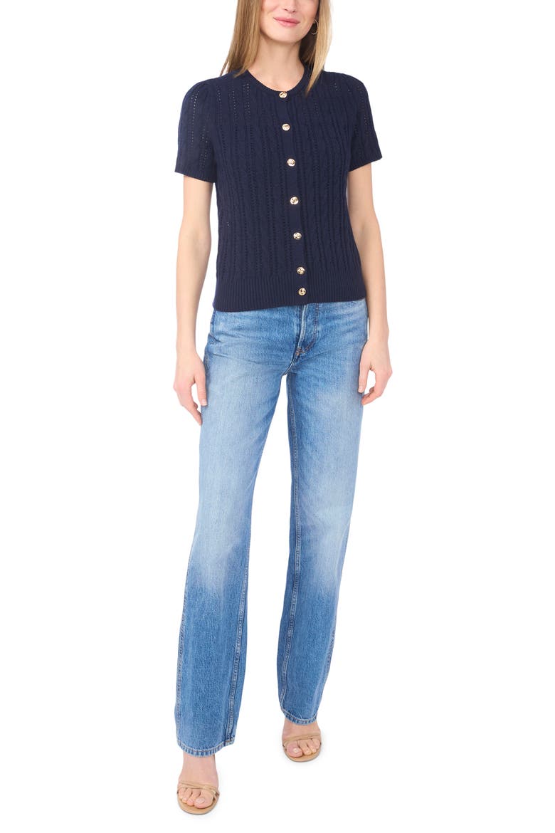 Short Sleeve Pointelle Knit Sweater, Alternate, color, CLASSIC NAVY