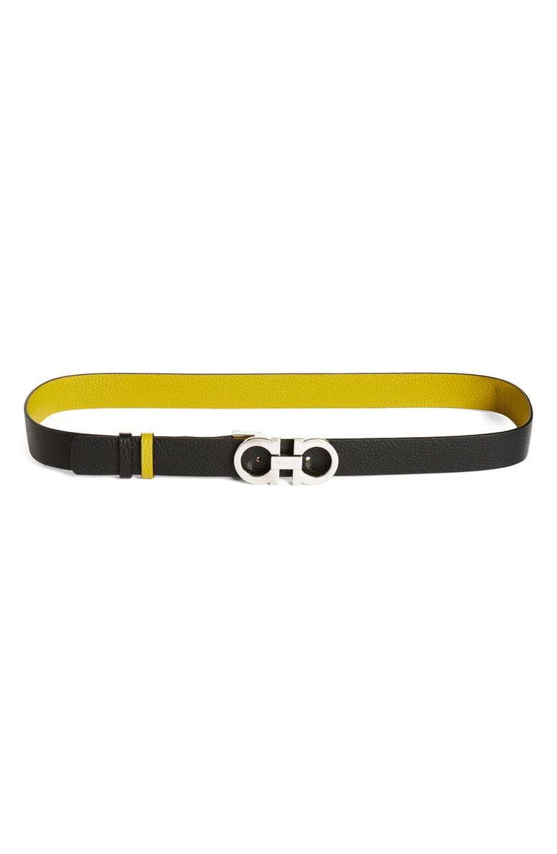 FERRAGAMO Donna Double Gancio Reversible Leather Belt, Alternate, color, Lemongrass Nero