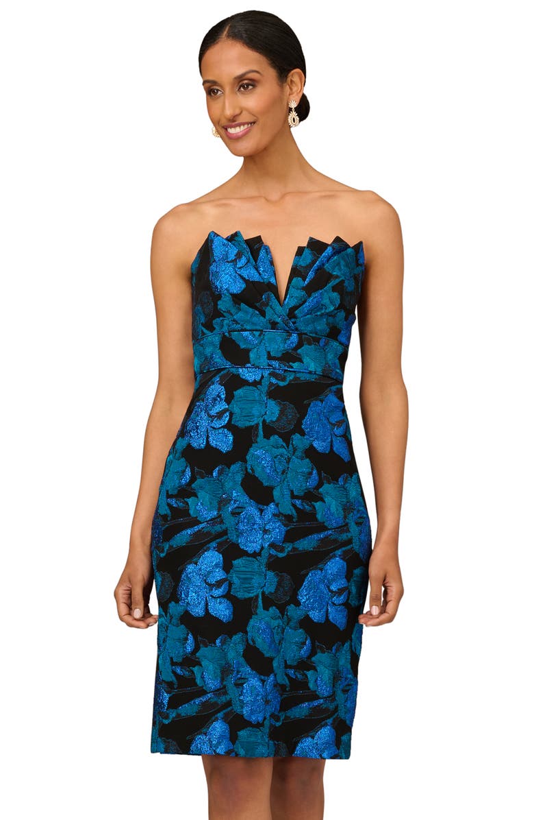 Aidan Mattox by Adrianna Papell Metallic Floral Print Strapless Cocktail Dress, Alternate, color, 