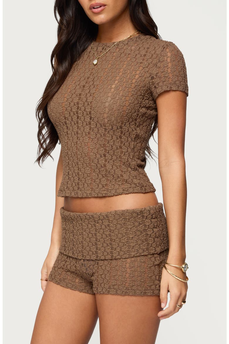 Rye Stretch Lace T-Shirt, Alternate, color, BROWN