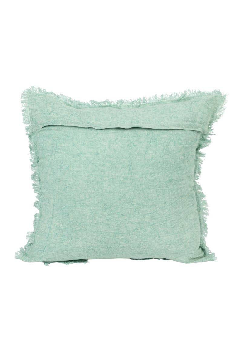 Square Stonewashed Linen Pillow with Fringe, Mint, Alternate, color, Blue