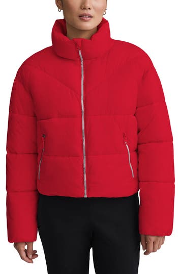 Nvlt Stand Collar Crop Puffer Jacket In Red