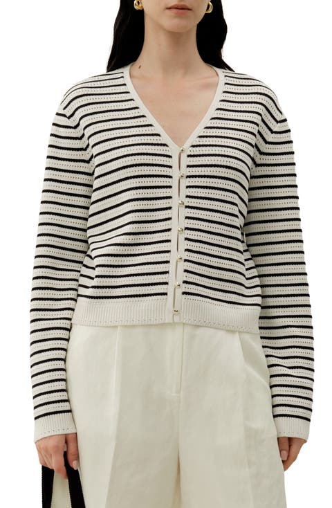 Toscana Striped Pointelle Cardigan