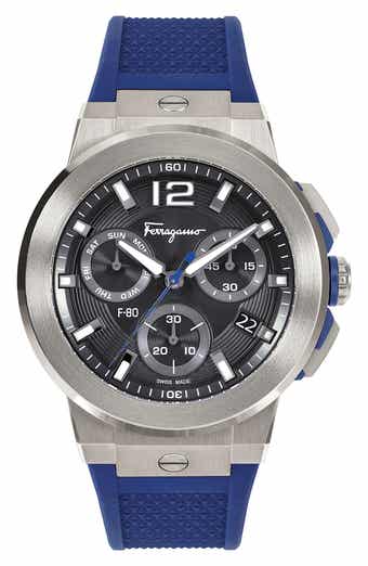 FERRAGAMO F-80 Titanium Tech Chronograph Silicone Strap Watch, 44mm