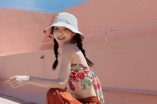 Lost Pattern Nyc "garden Chic" Reversible Floral Bucket Hat In Pink