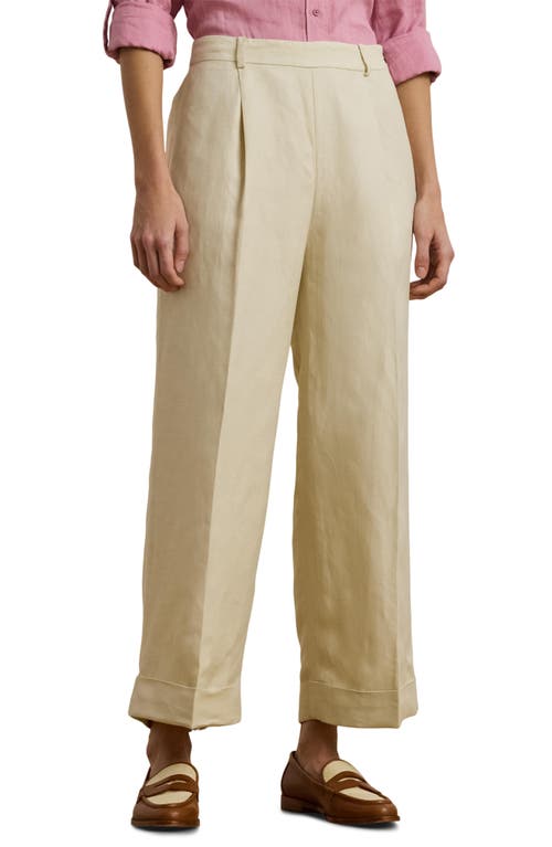 Shop Ralph Lauren Lauren  Linen Blend Twill Crop Pants In Ivory Beige