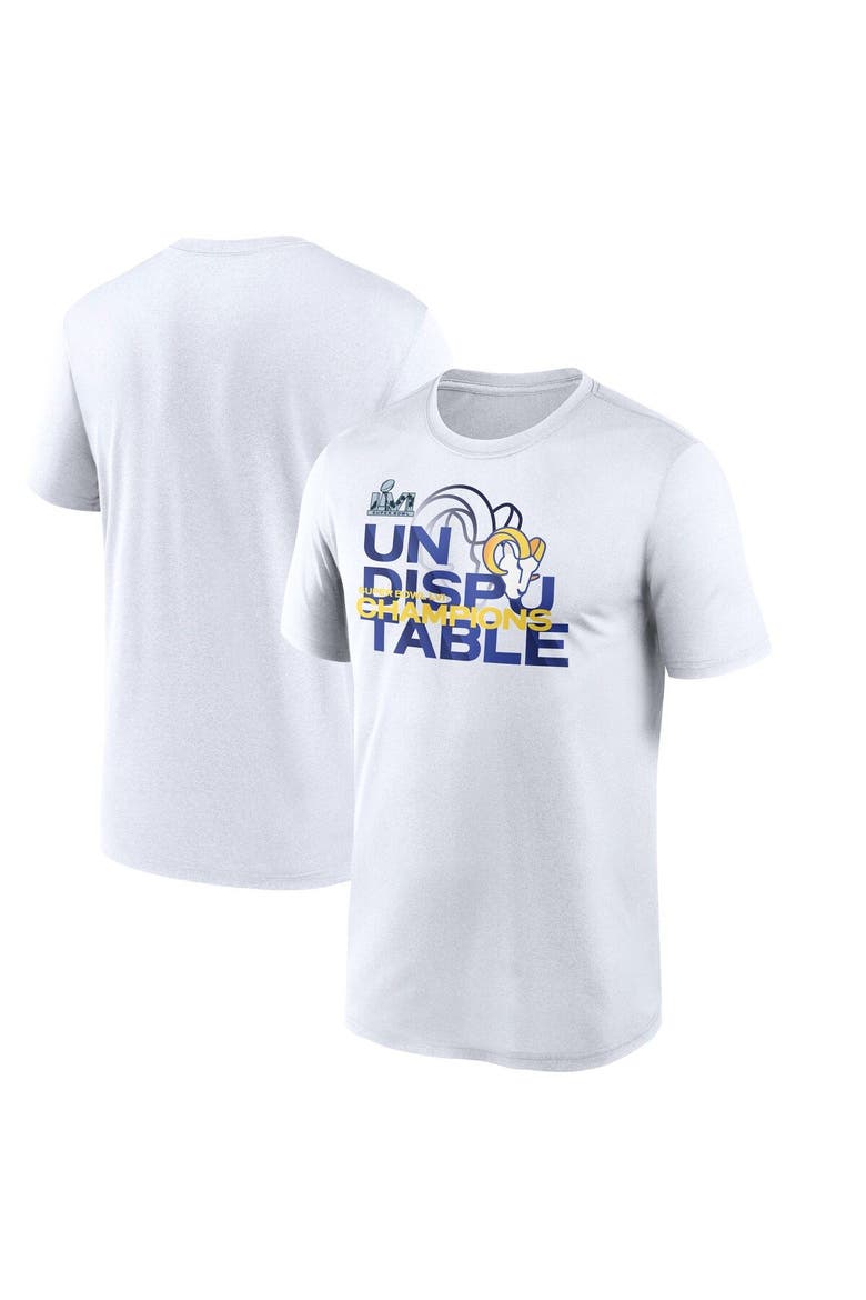 Men's Nike White Los Angeles Rams Super Bowl LVI Champions Slogan T-Shirt, Main, color, White