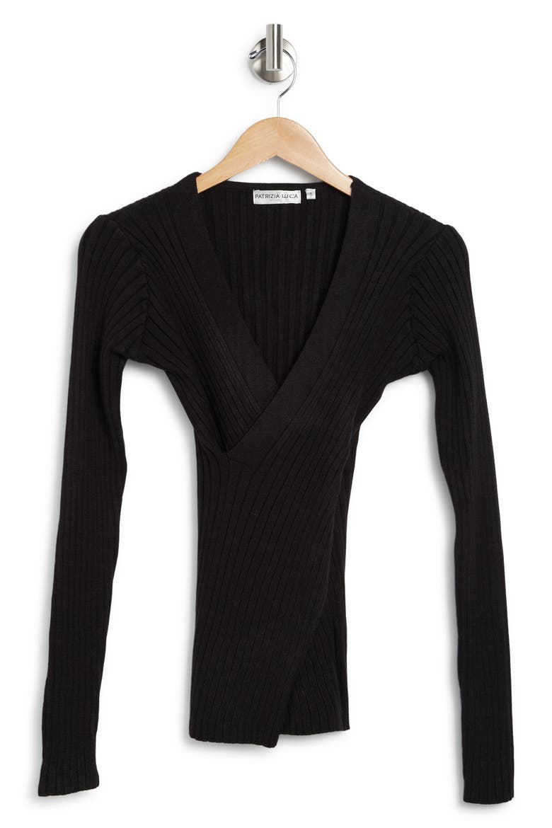 Wrap Ribbed Sweater, Alternate, color, BLACK