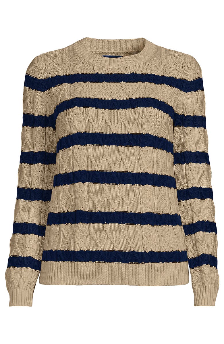 Lands' End Cotton Drifter Crew Cable Pullover Sweater, Alternate, color, 
