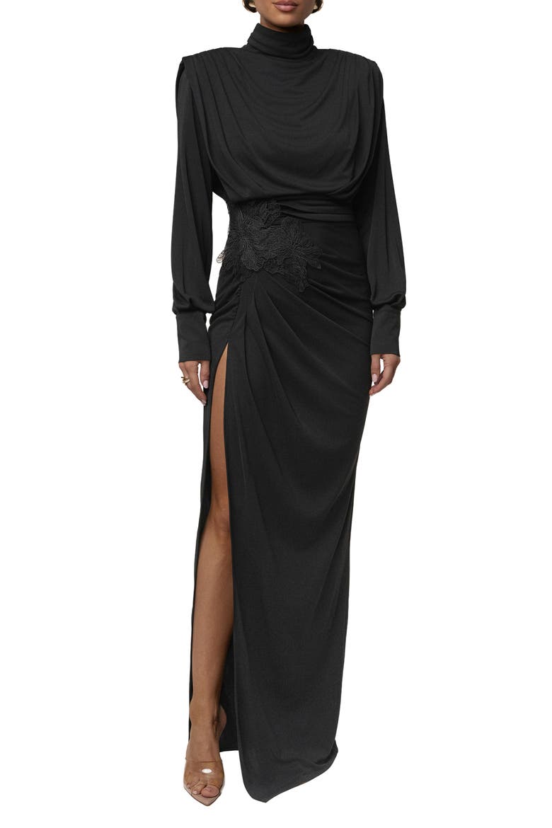 Radiance Long Sleeve Gown, Main, color, BLACK