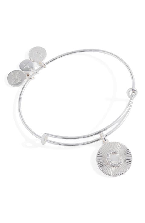 Pave Starburst Texture Initial Bangle Bracelet