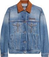 Versace Suede Trim Stonewash Denim Trucker Jacket
